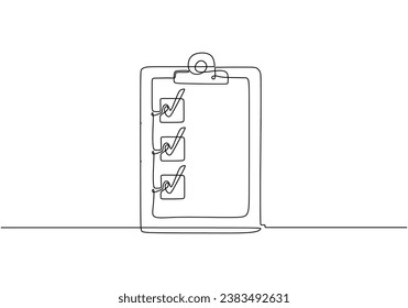 Checklist one line drawing. Continuous single outline clipboard. Vector illustration isolated. Minimalist design handdrawn.