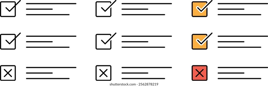 Checklist option tick icons. Editable Stroke