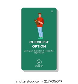 Checkliste-Option Vektor. Geschäftsliste, Anhieb, Markierungsoption Checkliste Web-Cartoon-Illustration