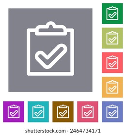 Checklist outline flat icons on simple color square backgrounds