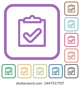 Checklist outline simple icons in color rounded square frames on white background