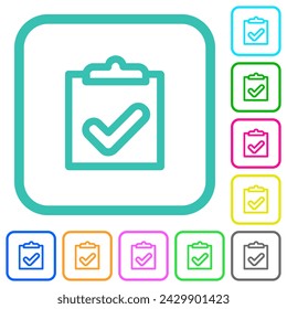 Checklist outline vivid colored flat icons in curved borders on white background