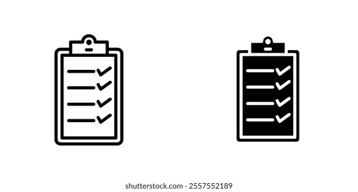 Checklist outlined and solid icon vector collection.