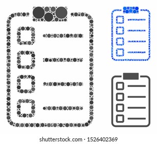 Checklist pad mosaic for checklist pad icon of circle elements in variable sizes and color tinges. Vector circle elements are combined into blue mosaic.