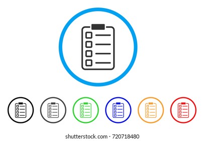 Checklist Pad rounded icon. Style is a flat checklist pad gray symbol inside light blue circle with black, gray, green, blue, red, orange variants. Vector designed for web and software interfaces.