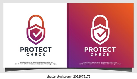checklist padlock protect security logo design vector