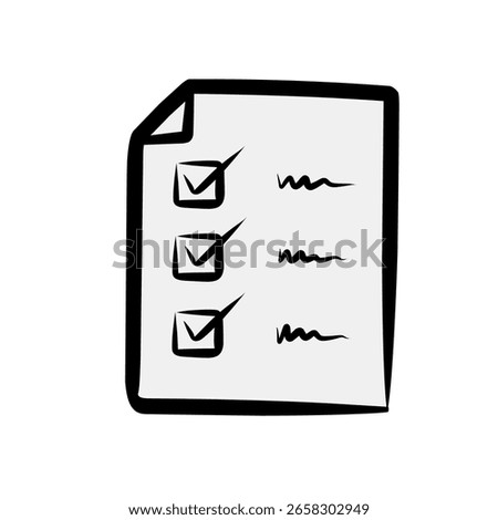 Checklist paper icon in simple hand drawn cartoon style for task management and planning organizer