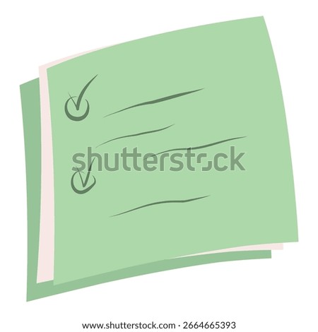 Checklist Paper Illustration, Green Note Sheet, Task List Drawing