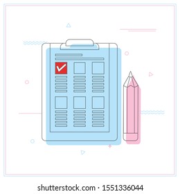 Checklist paper on Clipboard and Pencil Isometric element Vector Illustration