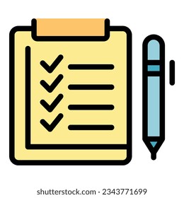 Vector de contorno de icono de parcela de lista de verificación. Ubicación de la pista. Color de la caja de entrega plano