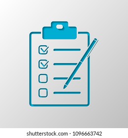 Checklist with pen icon. Paper design. Cutted symbol with shadow