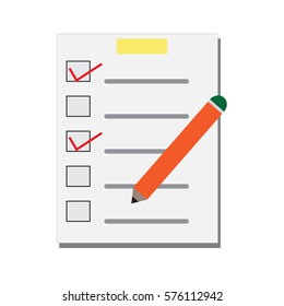 checklist and pen on white background. checklist and pencil.