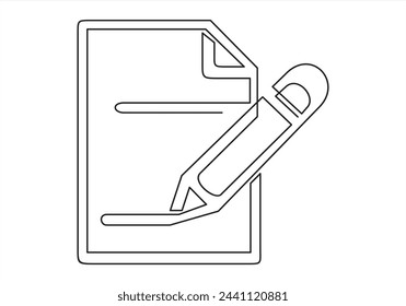 checklist and pen in one continuous line drawing. To do list with ticks and concept for test expertise and exam in simple linear style. Editable stroke. Doodle vector illustration