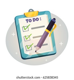 Checklist with a pen. Vector illustration in cartoon style