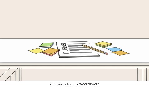 Checklist, Pencil, and Colorful Sticky Notes on a Desk