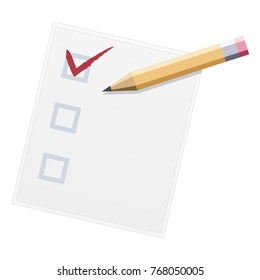 Checklist with pencil flat design illustration. One of three