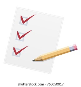 Checklist With Pencil Flat Design Illustration