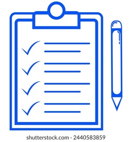 Checklist and pencil icon blue, vector illustration.