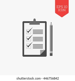 Checklist with pencil icon. Flat design gray color symbol. Modern UI web navigation, sign. Illustration element