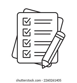 Checklist with pencil icon. Test, questionnaire icon. To do list vector icon for web site and app design.