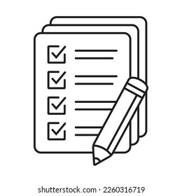 Checklist with pencil icon. Test, questionnaire icon. To do list vector icon for web site and app design.