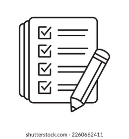 Checklist with pencil icon. Test, questionnaire icon. To do list vector icon for web site and app design.