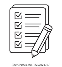 Checklist with pencil icon. Test, questionnaire icon. To do list vector icon for web site and app design.