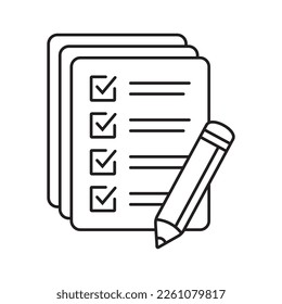 Checklist with pencil icon. Test, questionnaire icon. To do list vector icon for web site and app design.