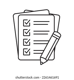 Checklist with pencil icon. Test, questionnaire icon. To do list vector icon for web site and app design.