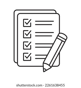 Checklist with pencil icon. Test, questionnaire icon. To do list vector icon for web site and app design.