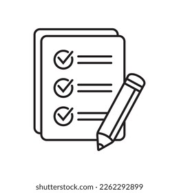 Checklist with pencil icon. Test, questionnaire icon. To do list vector icon for web site and app design.