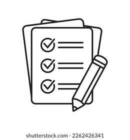 Checklist with pencil icon. Test, questionnaire icon. To do list vector icon for web site and app design.