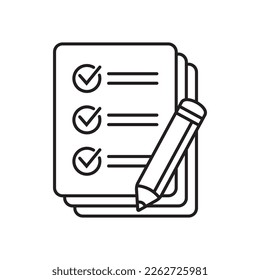 Checklist with pencil icon. Test, questionnaire icon. To do list vector icon for web site and app design.