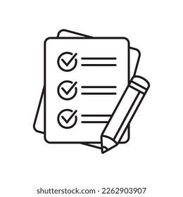 Checklist with pencil icon. Test, questionnaire icon. To do list vector icon for web site and app design.