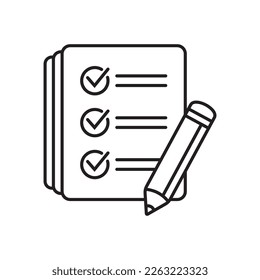 Checklist with pencil icon. Test, questionnaire icon. To do list vector icon for web site and app design.