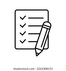 Checklist with pencil icon. Test, questionnaire icon. To do list vector icon for web site and app design.