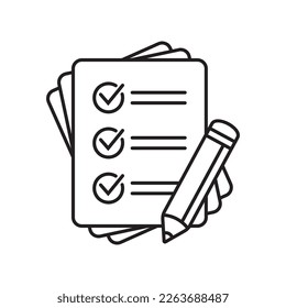 Checklist with pencil icon. Test, questionnaire icon. To do list vector icon for web site and app design.