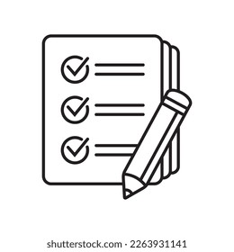 Checklist with pencil icon. Test, questionnaire icon. To do list vector icon for web site and app design.