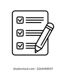 Checklist with pencil icon. Test, questionnaire icon. To do list vector icon for web site and app design.