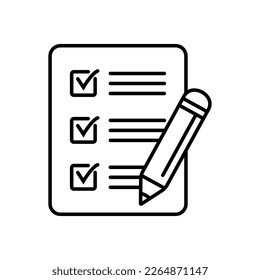 Checklist with pencil icon. Test, questionnaire icon. To do list vector icon for web site and app design.