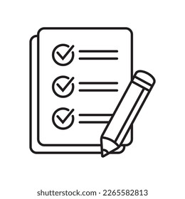 Checklist with pencil icon. Test, questionnaire icon. To do list vector icon for web site and app design.