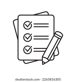 Checklist with pencil icon. Test, questionnaire icon. To do list vector icon for web site and app design.