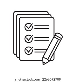 Checklist with pencil icon. Test, questionnaire icon. To do list vector icon for web site and app design.