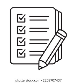 Checkliste mit Bleistift-Symbol, Vektorgrafik. Testen Sie das Vektorsymbol.