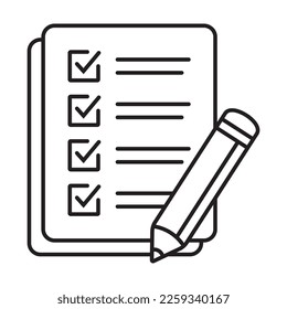 Checklist with pencil icon vector illustration. Test vector icon.