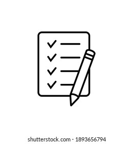 Checklist and pencil line icon. Questionnaire, to do list, shopping list. Survey concept. Vector illustration can be used for topics like business, audit, shopping