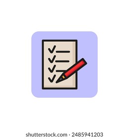 Checklist and pencil line icon. Questionnaire, to do list, shopping list. Survey concept. Vector illustration can be used for topics like business, audit, shopping