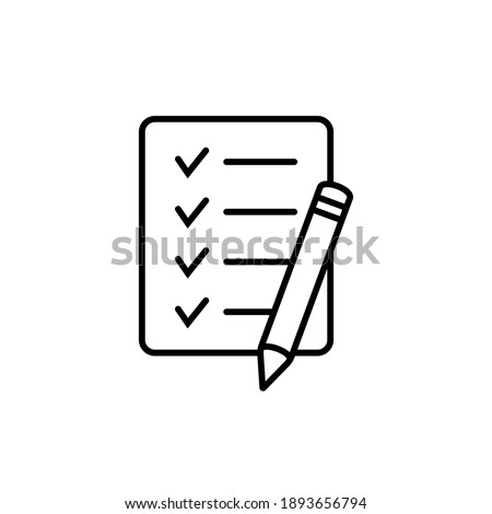 Checklist and pencil line icon. Questionnaire, to do list, shopping list. Survey concept. Vector illustration can be used for topics like business, audit, shopping