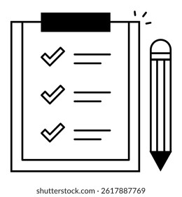 Checklist with Pencil. Marked checklist document and pencil representing completed tasks or support tracking