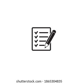 Icono del vector del lápiz de lista de comprobación. Ilustración negra aislada en fondo blanco para diseño gráfico y web.